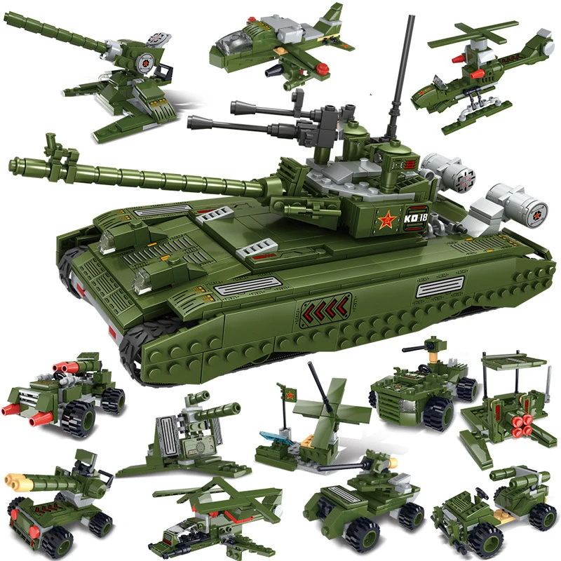 Военный боевой танк T99 12 в 1 фигурки солдат строительные блоки армия оружие