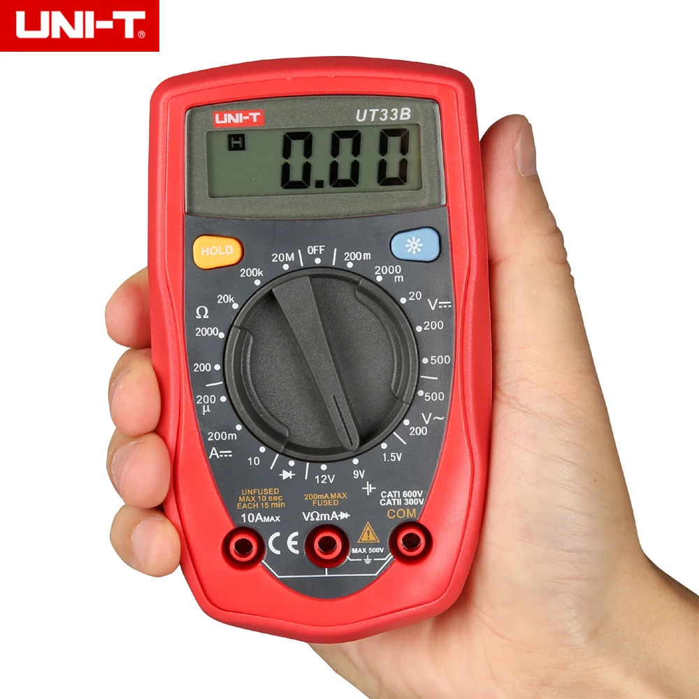 UNI t UT33B/UT33B + ручной 3 1/2 Цифровой мультиметр диапазон AC/DC Измеритель Напряжения DC 10A
