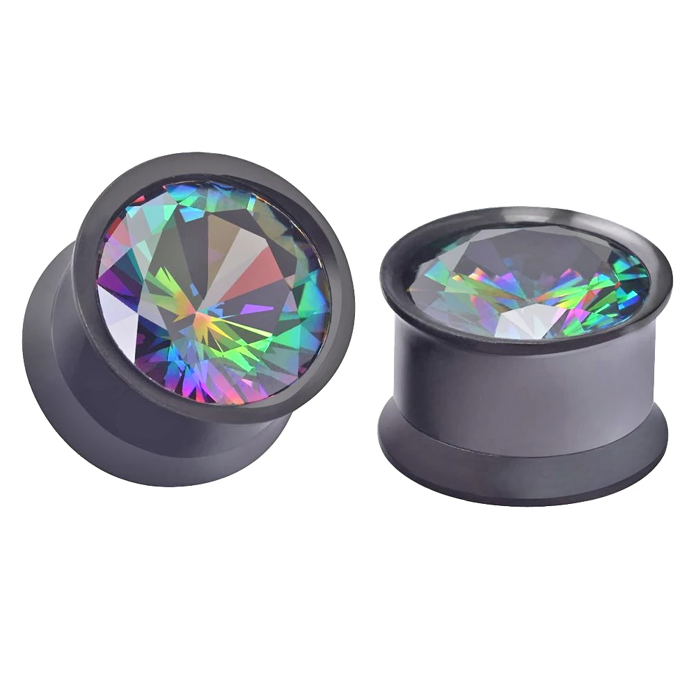 Пара Bling Rainbow Zircon двойная расклешенная внутренняя нить, винт, подходит для ушей, тоннель, затычка для ушей, расширитель, пирсинг, ювелирные изделия