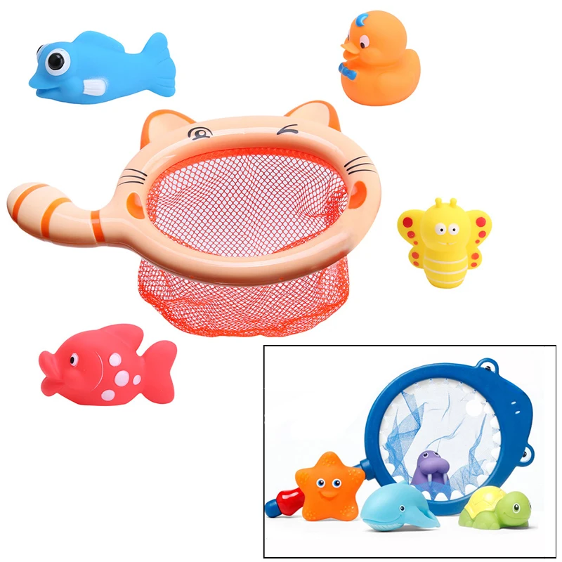 

1 Sets Fishing Toys Network Bag Pick Up Duck & Bee & Fish Kids Toy Orange Blue Swimming Classes Summer Play Water Bath Toy