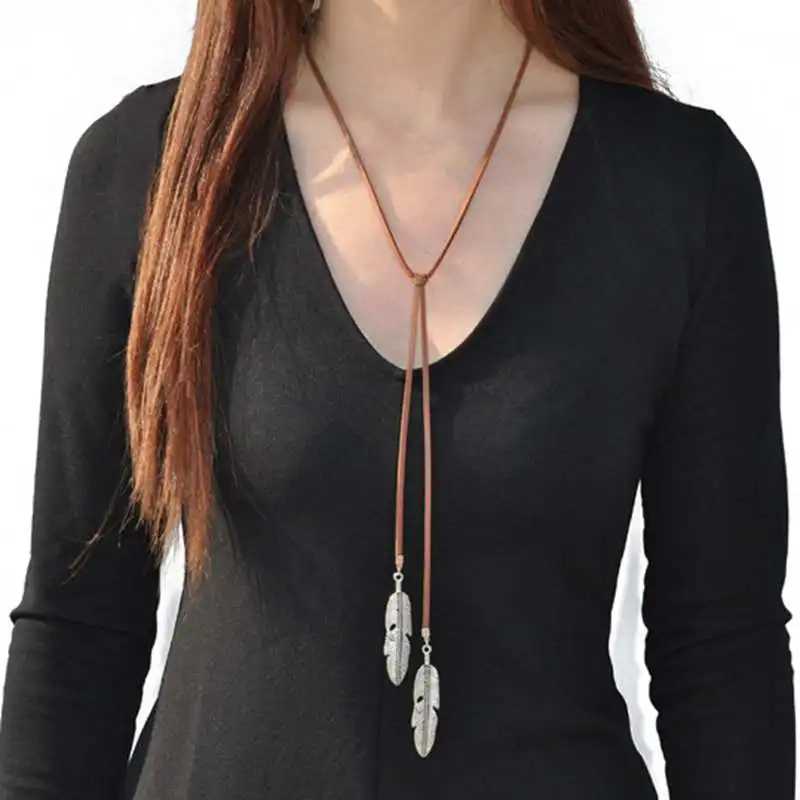 Factory Direct leaf pendant necklace fashion leatherette long chain necklaces for women jewelry party | Украшения и аксессуары