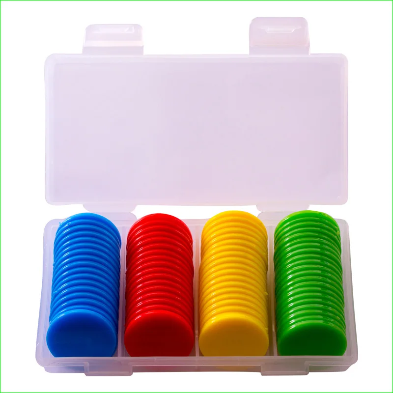

100 Pieces Plastic Integral Coins School Teaching Reward Chips 25mm Board Game Coin With Box 9 Colors