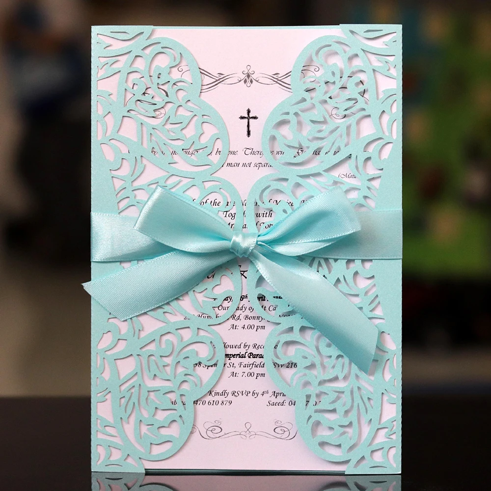 10Pcs/set Hollow Wedding Invitations Card Elegant Engagement Invitation Ribbon Without Envelope Seals | Дом и сад
