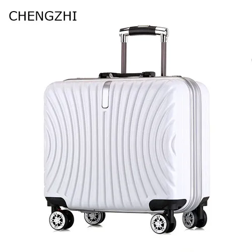 white CHENGZHI 18 дюймов ABS+ PC для мужчин и женщин бизнес чемодан на колёсиках Spinner Тележка Чемодан кабина дорожные сумки на колесах - Цвет: white
