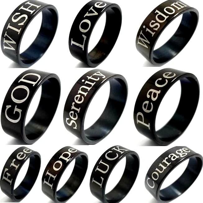 Черные мужские модные кольца из нержавеющей стали GOD SERENITY WISH LOVE WISDOM FREE PEACE LUCK