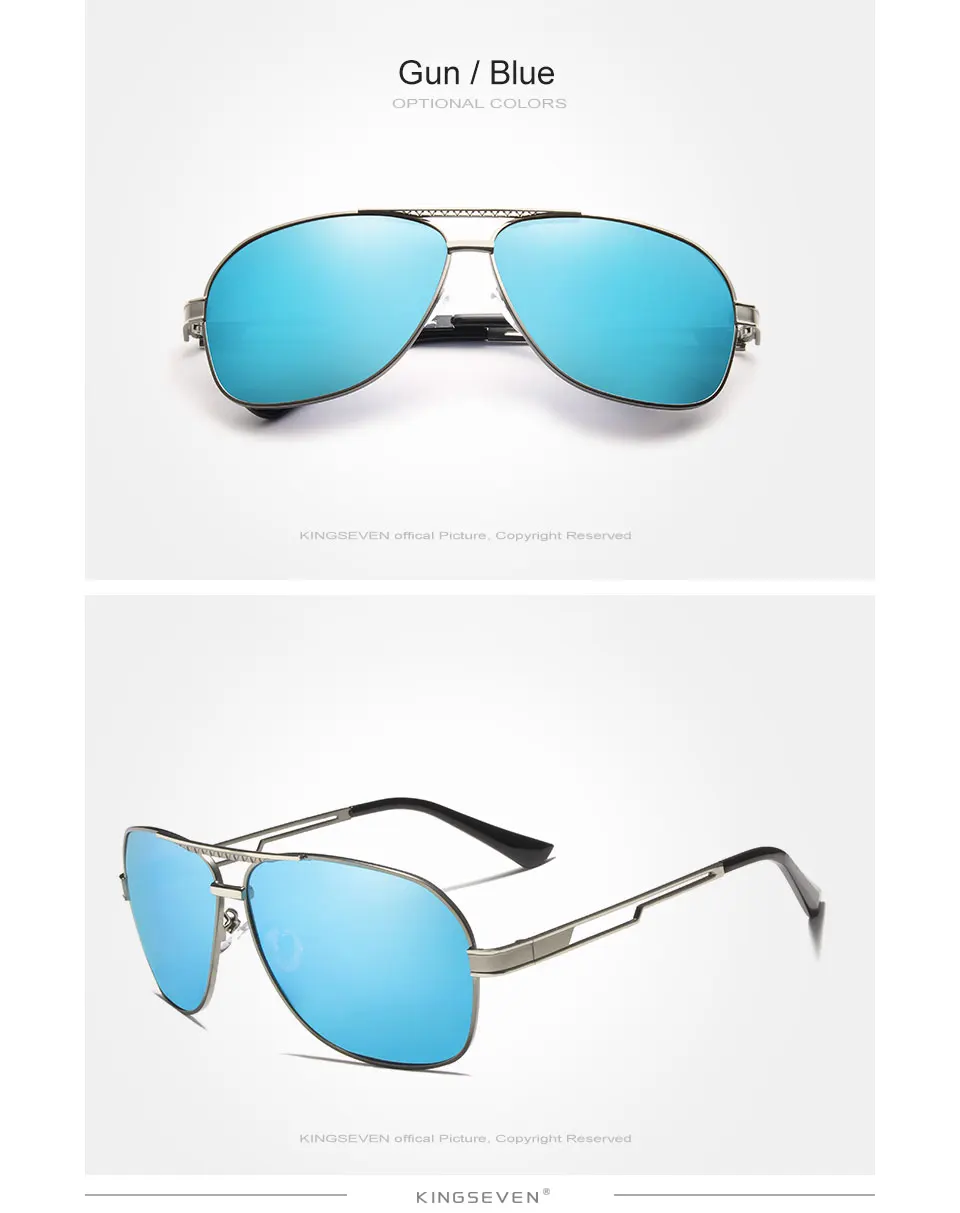 KINGSEVEN DESIGN Men Square Polarized Sunglasses Male Eyewear Aviation Alloy Frame Sun Glasses UV400 Protection