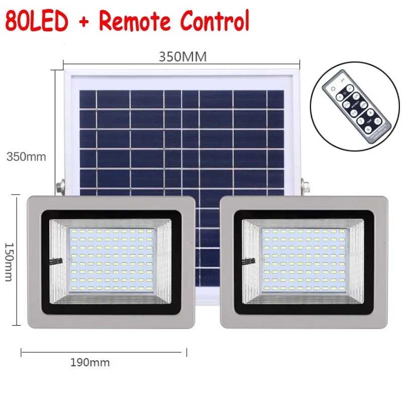 80W (each head) Двойные лампы 36 светодиодный s 60 Светодиодный s 80 светодиодный s 100 светодиодный s солнечный прожектор светильник светодиодный открытый Солнечный Прожектор ландшафтный светильник для газона сада дороги - Испускаемый цвет: 80W (each head)