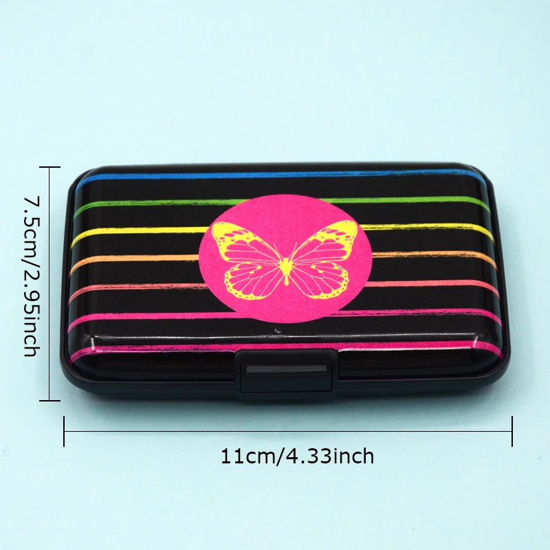 

BONAMIE RFID Blocking Wallet Aluminum Card Holder Bank Credit ID Card Case Holder For Female Colorful Stripe And Butterfly Print