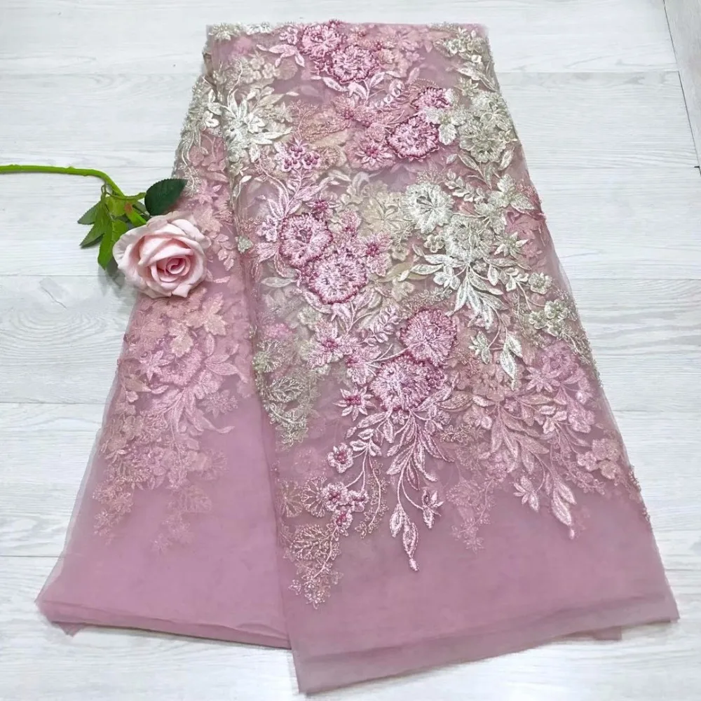 Последняя африканская кружевная ткань 2019 высокого качества розовый тюль кружева