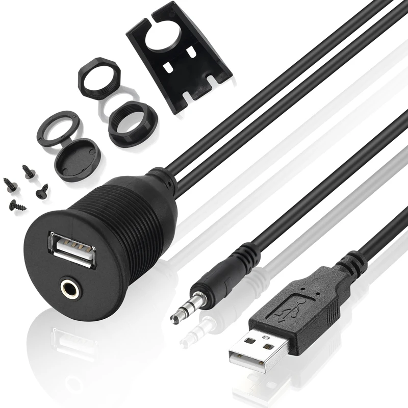 Bochara USB Панель скрытого монтажа USB 2,0 USB 3,0 3,5 мм удлинитель приборной панели кабель для автомобиля мотоцикла