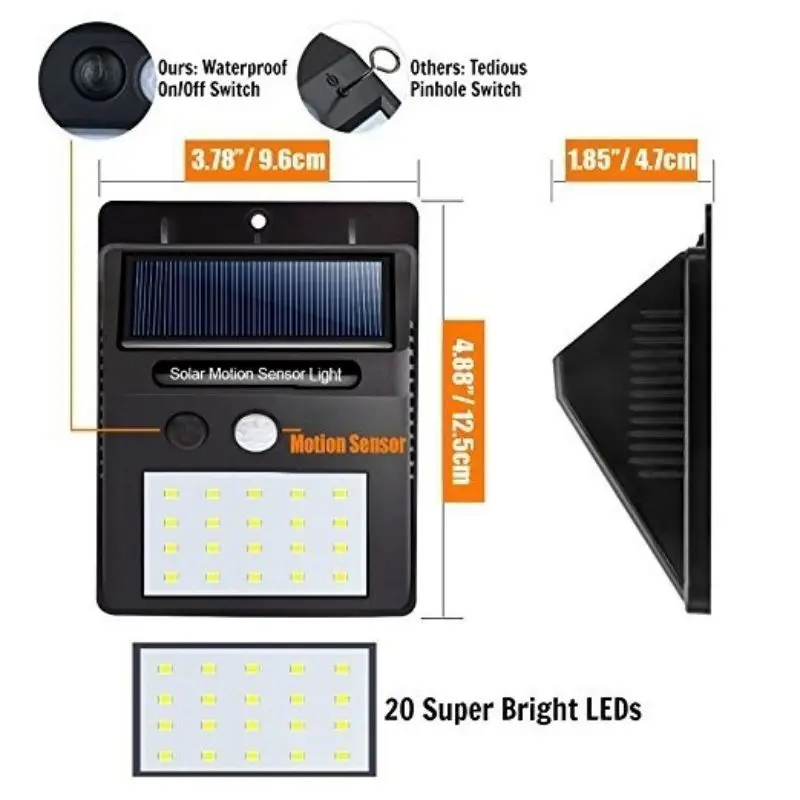 Rechargeable Solar Light 25LED 30 LED Waterproof PIR Motion Sensor Security Wall Light Outdoor Emergency Solar Wall Lamp