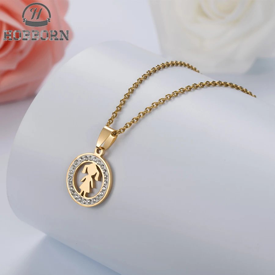 

HOBBORN Trendy Women Children Necklace Stainless Steel Gold Silver Color Girl Boy Family Serise Necklaces & Pendants Love Bijoux