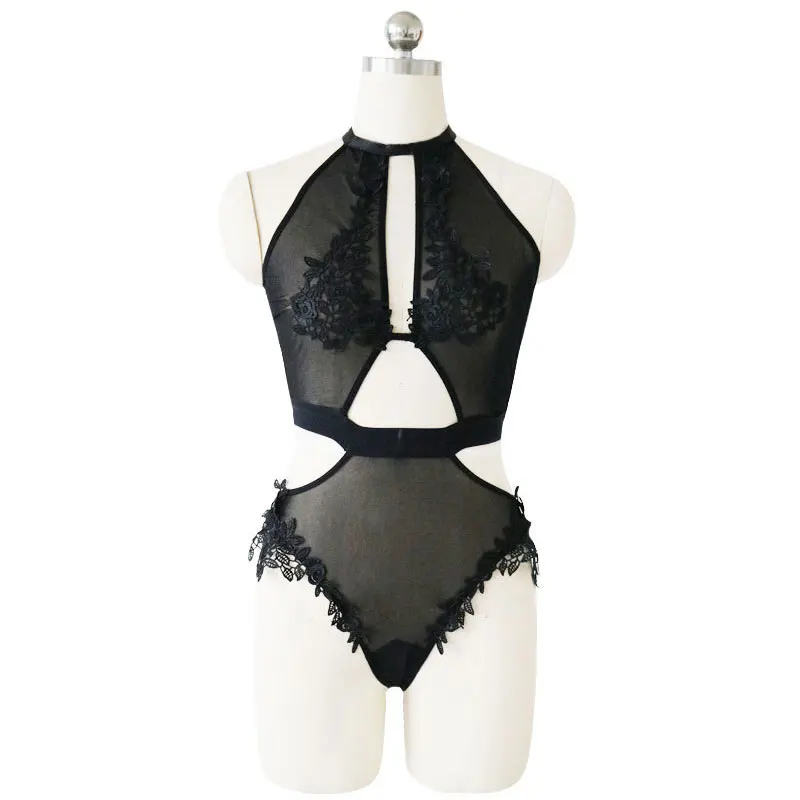 Buitifo женское Кружевное боди Сексуальное цветочное Babydoll Спереди открытая Холтер Ночное белье