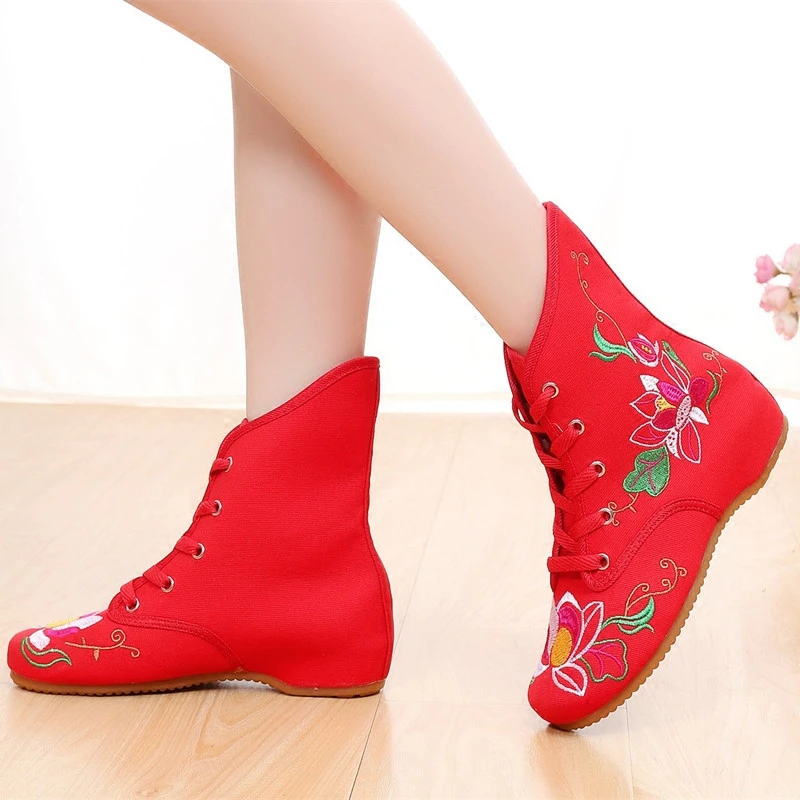 

National Wind Autumn Winter Boots Women Flower Embroider Ankle Boots Woman Short Plush Shoes Fashion Snow Boots Bota Feminina