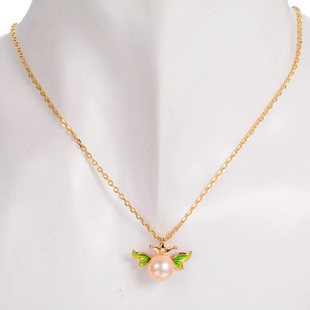 Женский однотонный кулон с крыльями ангела и короной LP 18 К желтое золото