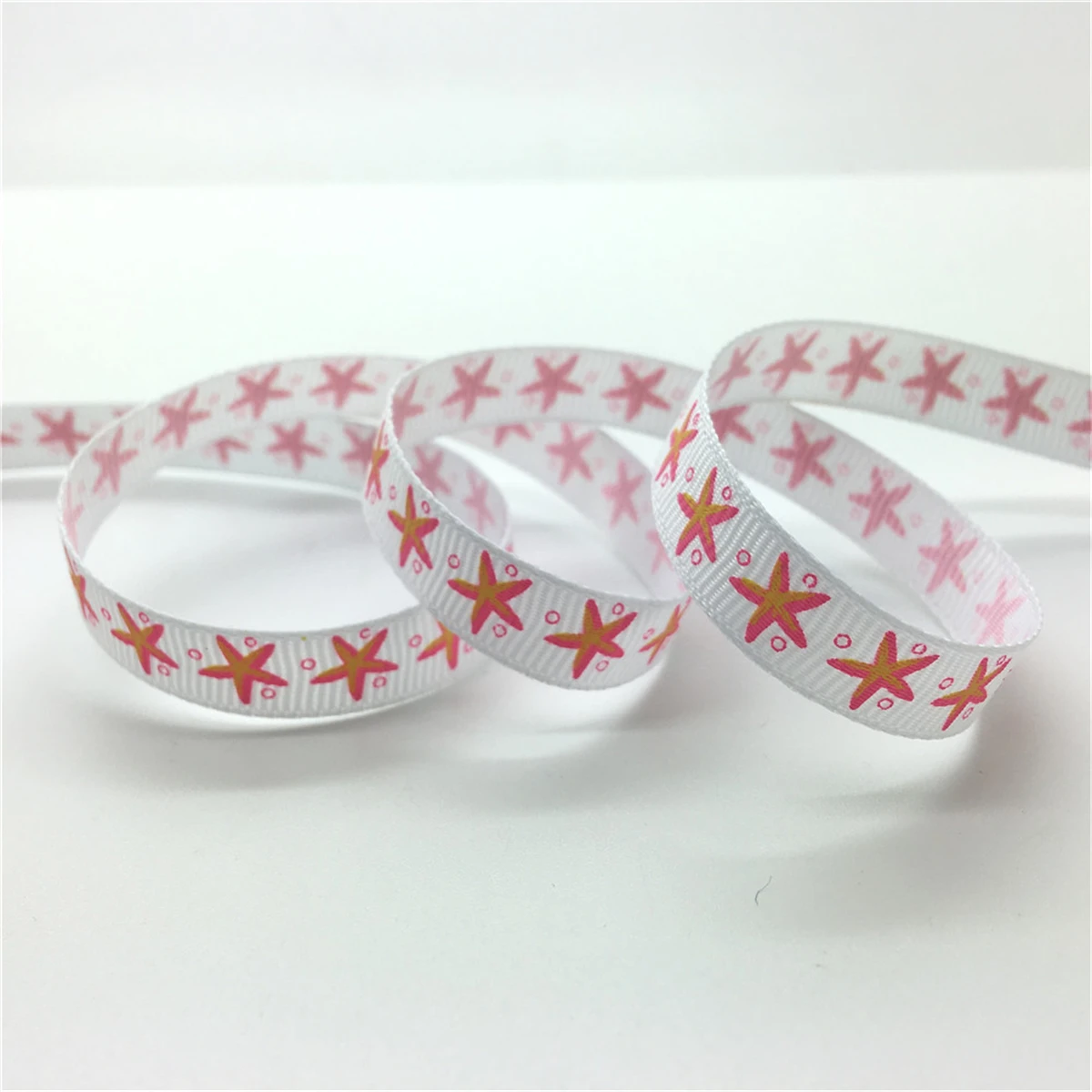 White 5 ярдов 3/8 ''10 мм напечатанная Морская звезда Grosgrain лента бант для волос/Рождество/свадьба DIY шитье,# GD241-250 - Цвет: White