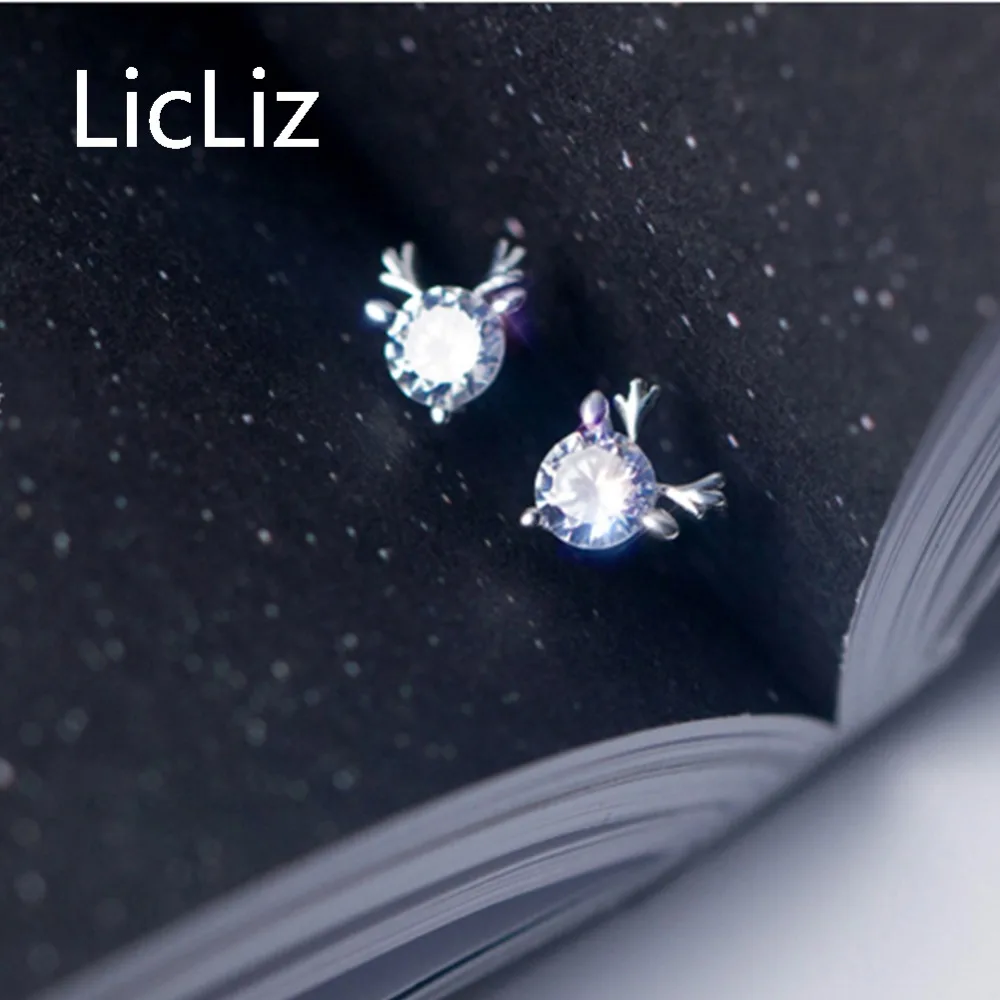 LicLiz New 925 Sterling Silver Zircon Stud Earrings for Women Little Deer Antlers Design White Gold Cute Jewelry LE0471 | Украшения и