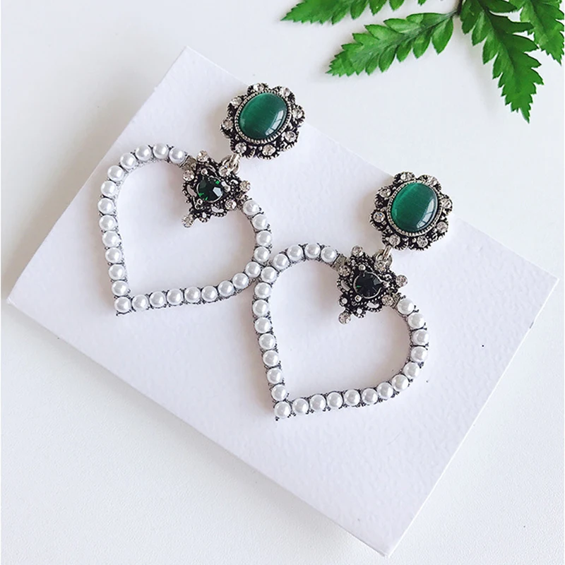 Винтажные серьги гвоздики Anise с зеленым опалом модные имитацией жемчуга в