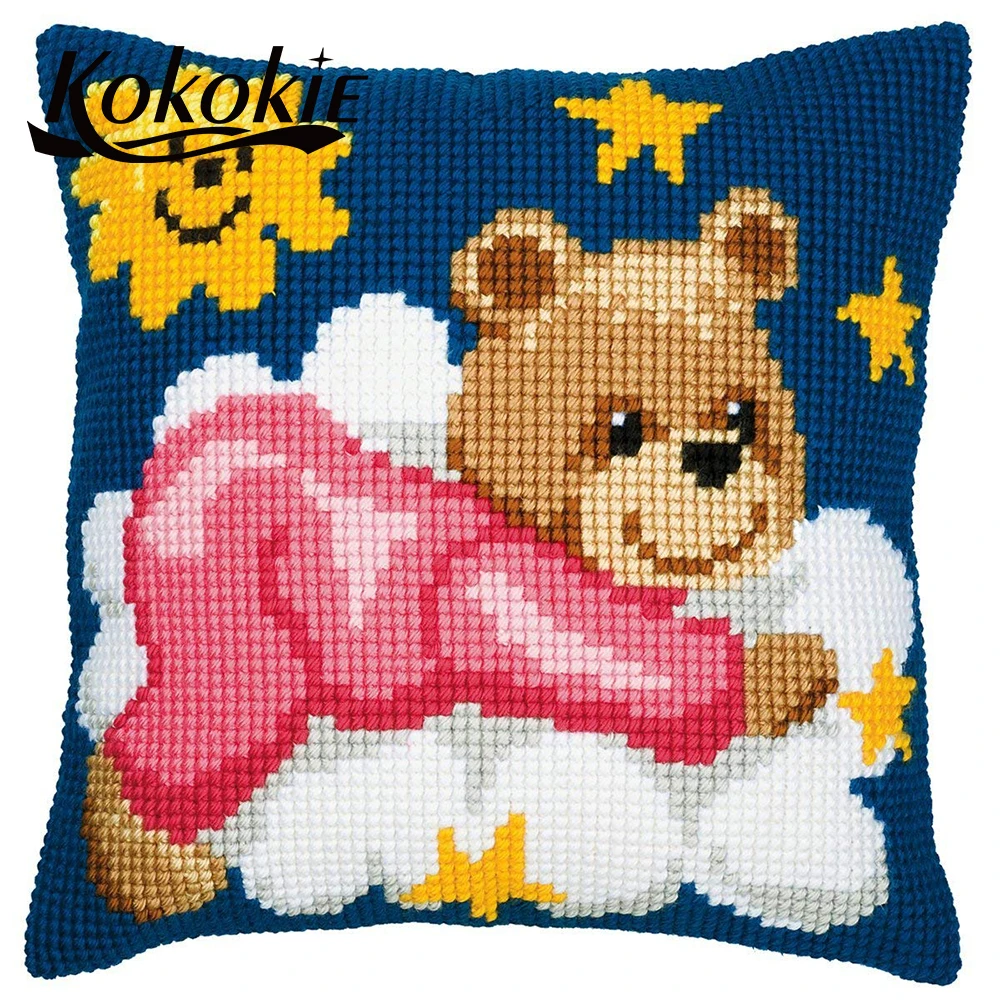 diy cross stitch kits  pillow kits embroidery yarn Needlework Sets handicraft cushion mat bear pattern printed throw pillowcase