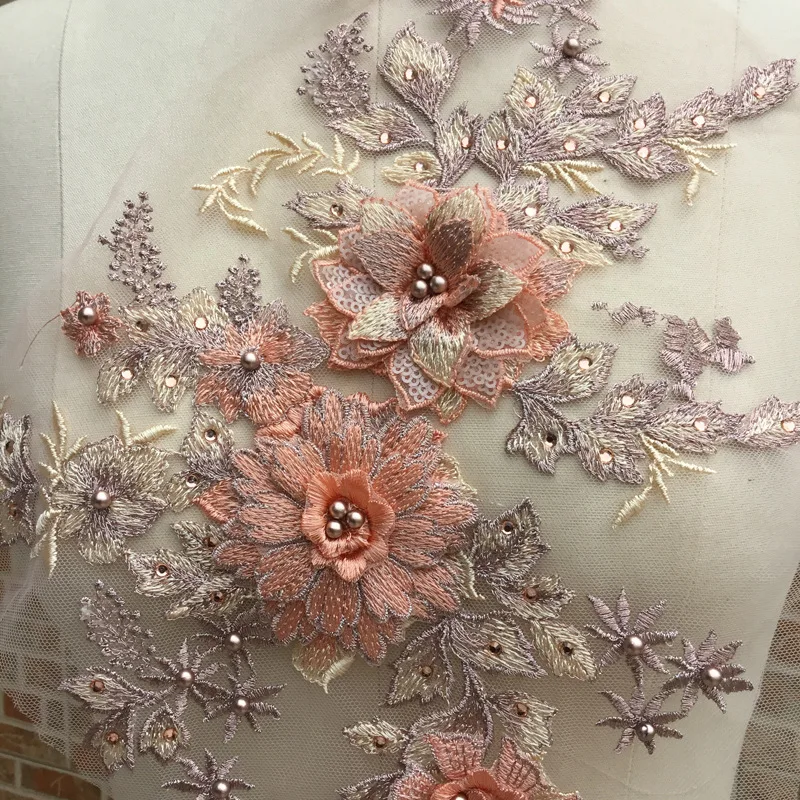 2 шт./лот 3D вино вышитая ткань розы швейная Кружевная аппликация кружева мотив