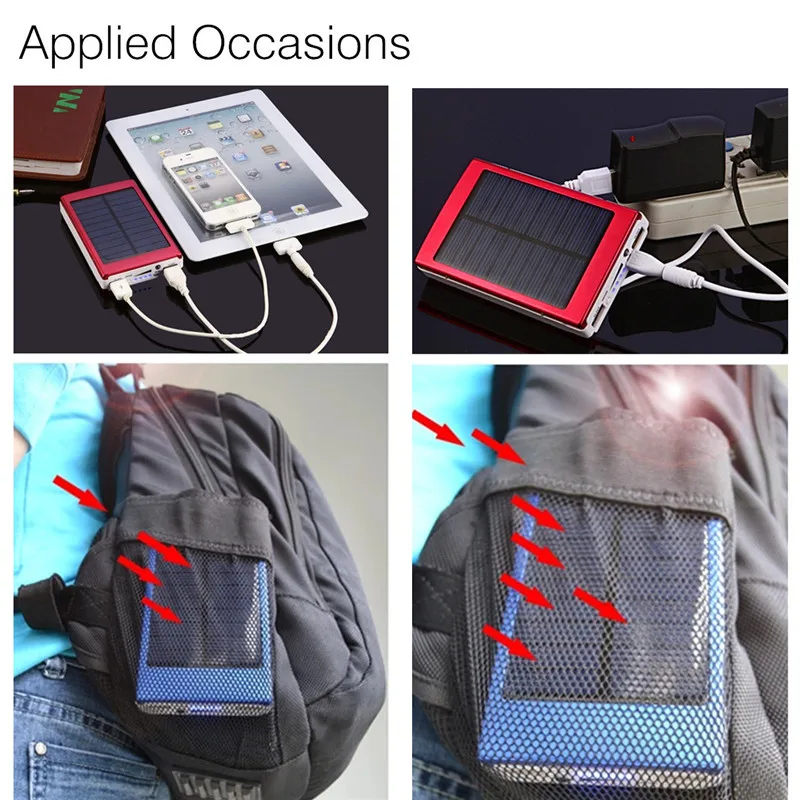 50000mAh Солнечное зарядное устройство двойной USB Внешний аккумулятор светодиодный