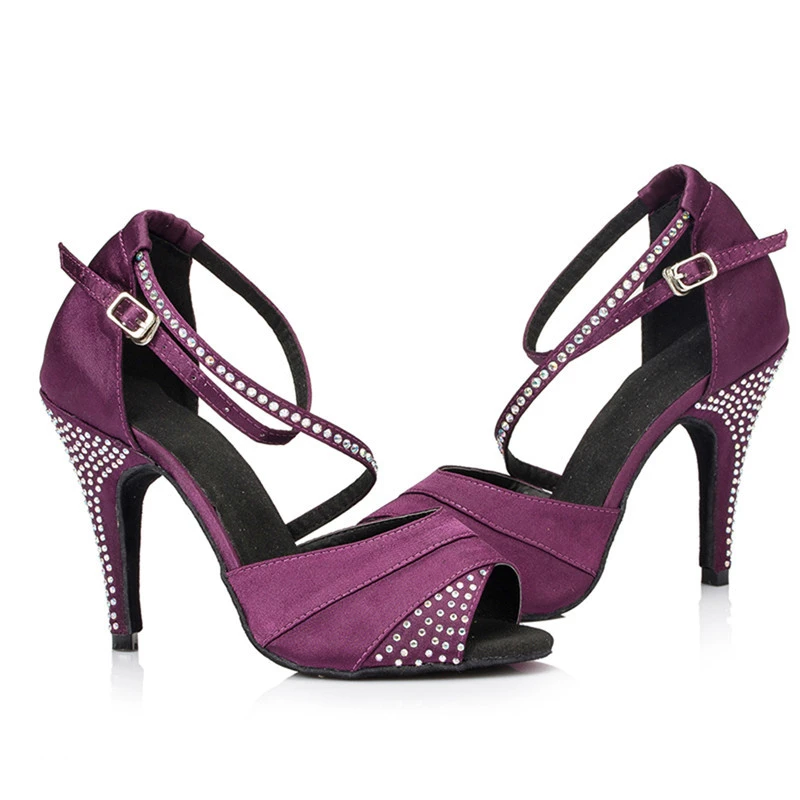 Женские туфли для латиноамериканских танцев синие и фиолетовые на каблуке