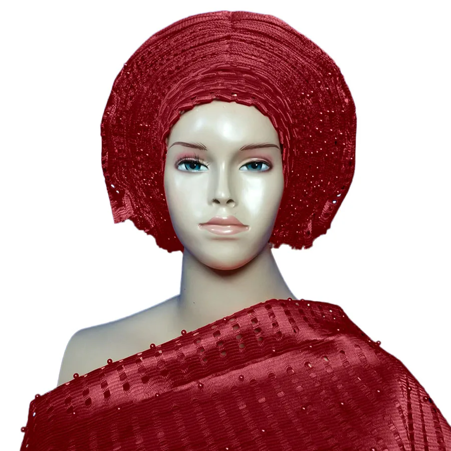 2018 оптовая продажа aso oke gele с бусинами ipele для африканских женщин|Африканская