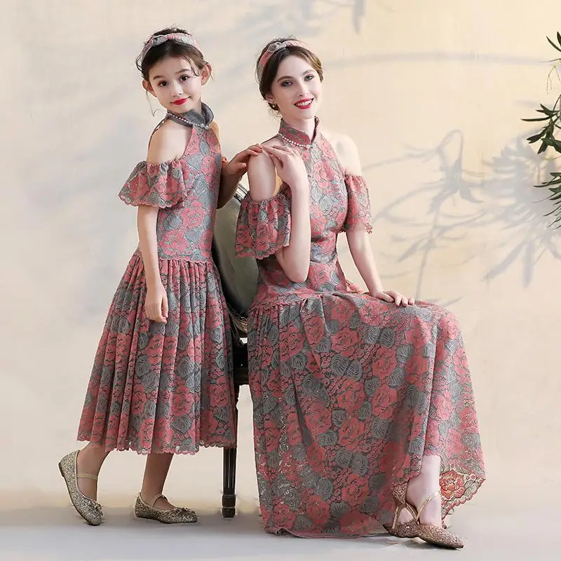 Платье для матери и дочери 2019 кружевное платье девочки вечерние нее наряды