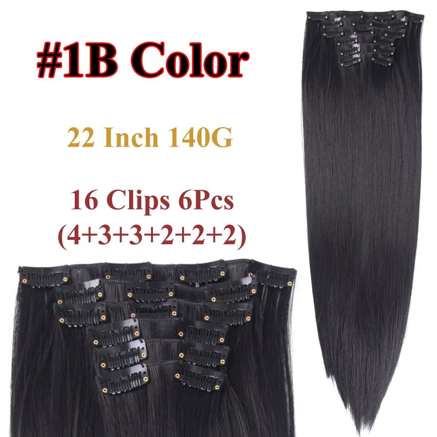 Color 1B AliLeader продукты термостойкие синтетические волосы для наращивания на заколках длинные прямые 22 Дюйма 16 клипс 6 шт./партия накладные волосы - Цвет: Color 1B
