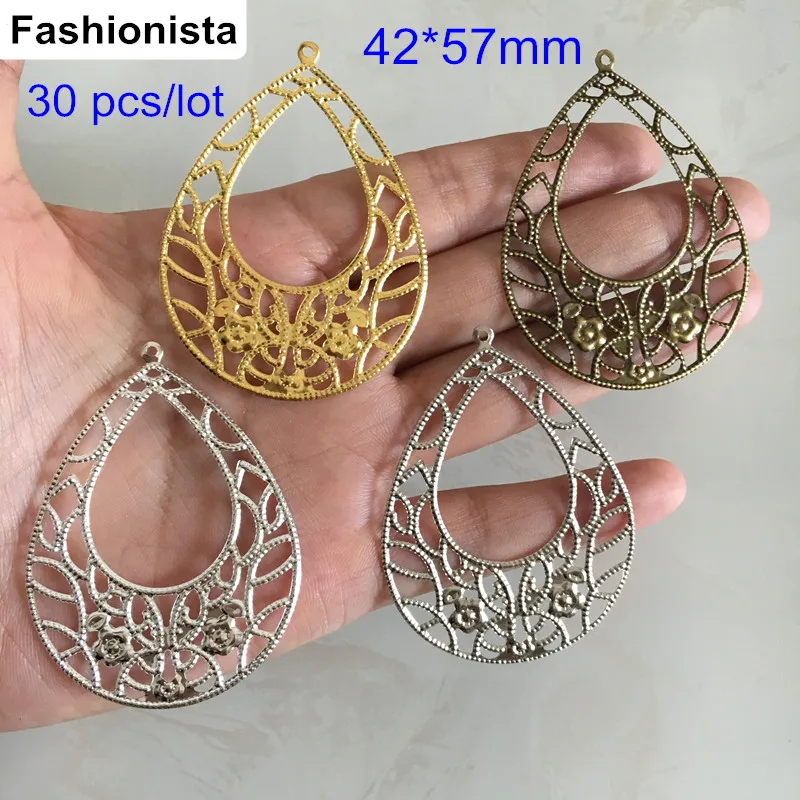 30 шт Большие Подвески в виде капли воды полые металлические тиснение Филигрань