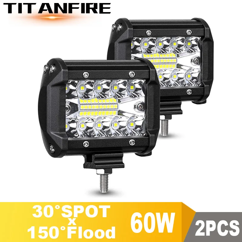 2Pcs 60W 4inch TF30 4 дюйма комбо 60 Вт светодиодный рабочий светильник бар автомобильный светильник в сборе светодиодный противотуманный светильник s для автомобилей внедорожный трактор грузовик ЛОДКА 4x4 SUV 12 V/24 V - Цвет: 2Pcs 60W 4inch