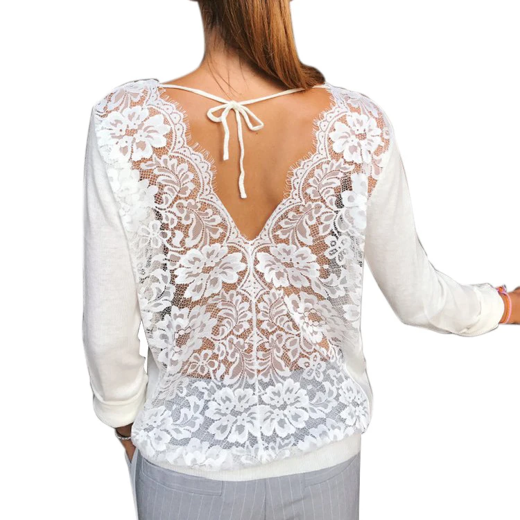 Новая Сексуальная Женская Кружевная футболка с открытой спиной Модные осенние