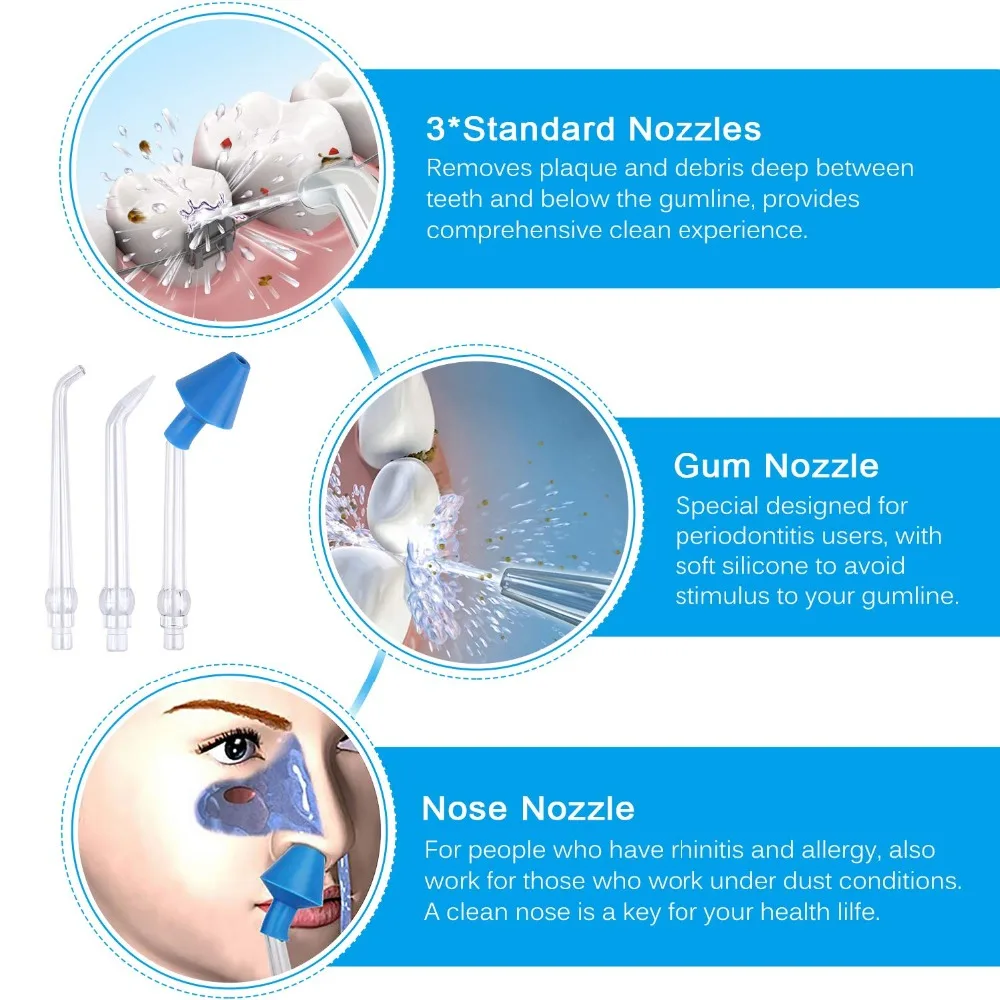 Ирригатор для воды Flosser беспроводной ortable перезаряжаемый ирригатор для полости рта с 4 режимами очистки носа IPX7 5 струйных наконечников deston Toocare T4