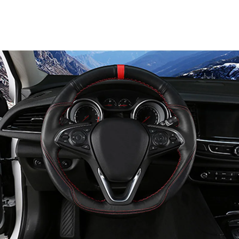 black red wire Lsrtw2017 коровья кожа рулевого колеса автомобиля крышки планки для Buick Regal Opel Insignia - Название цвета: black red wire