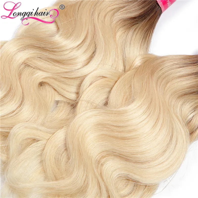 Longqi hair T1B/613 Блондин тело волна с темные корни бразильские волосы 4 Комплект