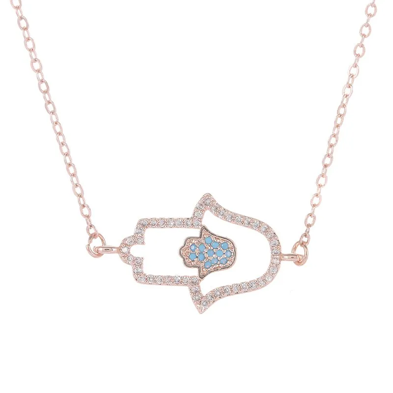rose gold necklace Erkek klye полые Хамса подвеска в форме руки ожерелье для женщин Collares винтажная цепь из розового золота кулоны «Фатима» ожерелье s - Окраска металла: rose gold necklace