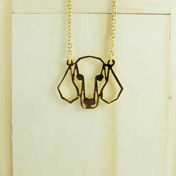 Модный ожерелье с таксой женская подвеска в виде оригами|dachshund necklace|statement