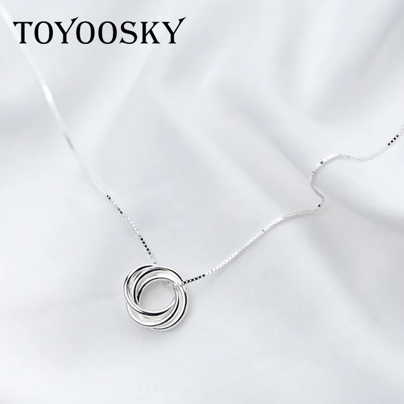 

New Arrival 925 Sterling Silver Round Pendant Necklace Women High Quality Multi-circle Necklace Cute Four Circle Necklace Chain