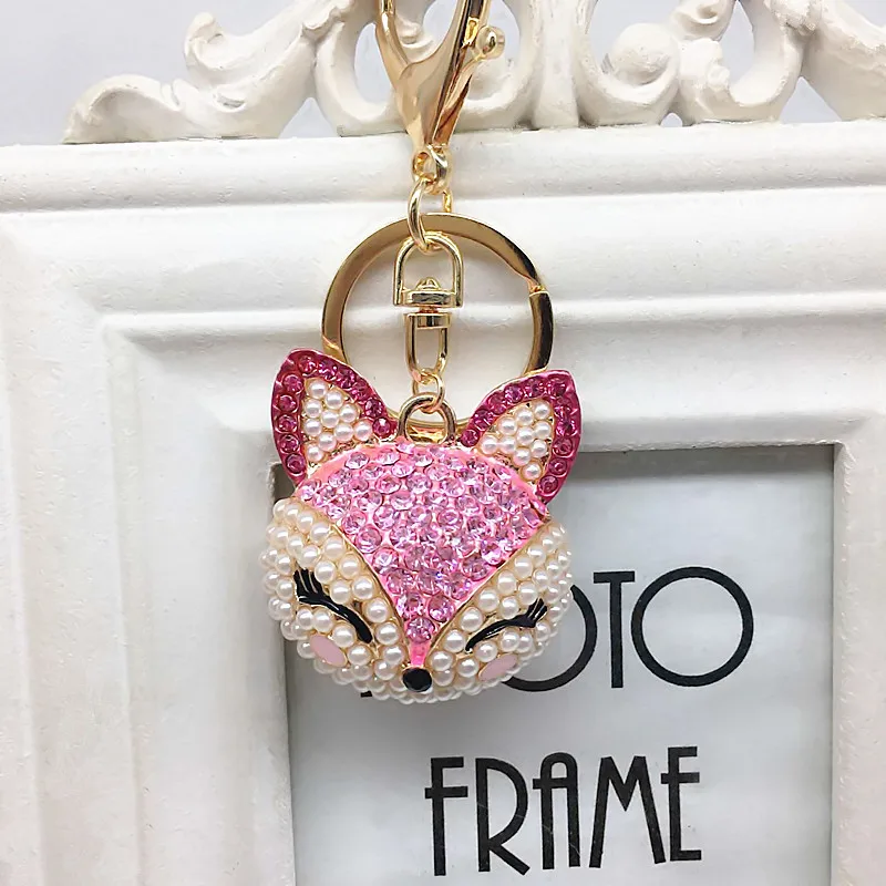 BLITHEYCar Keychain Fox Ball with Artificial Inlay Pearl Rhinestone Key Chain gifts Women Handbag Ring Delicate | Украшения и