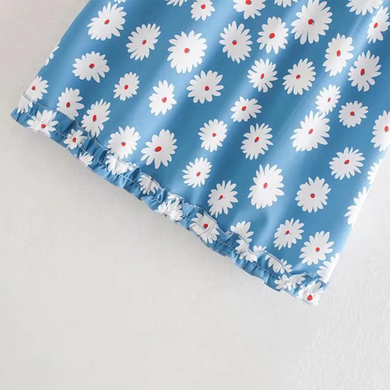 Женская одежда платье 2019 с принтом маргаритки гофрированный ремень вырезом