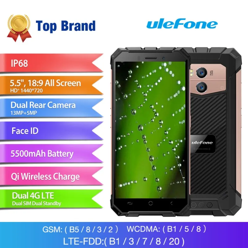 Ulefone Armor X IP68 водонепроницаемый мобильный телефон 5 &quotHD 13.0MP 5500 мАч Android 8 1 MT6739