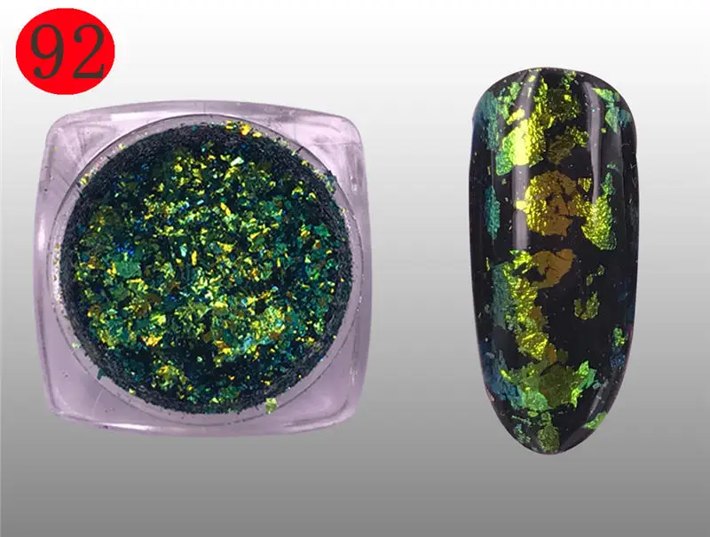 92 1 коробка, хамелеон, 14 цветов, 3D хлопья, блестки для ногтей, порошок, пыль, зеркало, хром, пигмент, для дизайна ногтей, листы, украшения - Цвет: 92