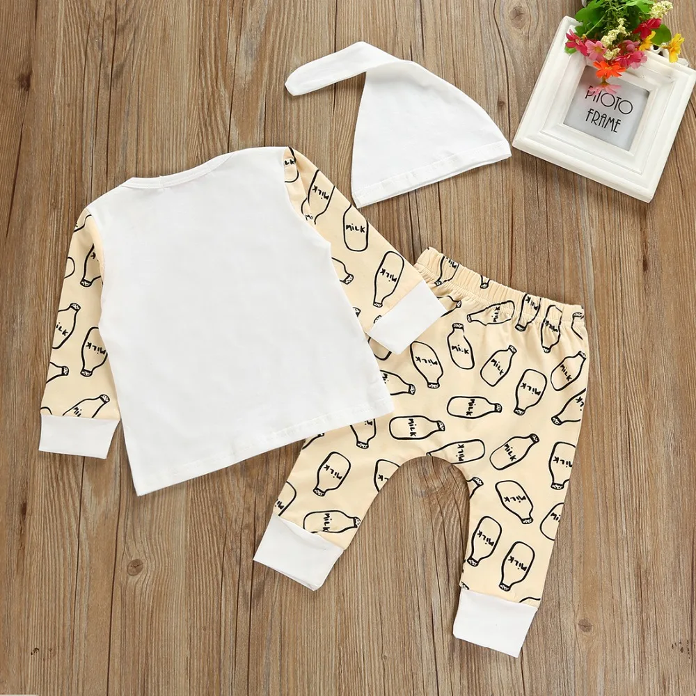 New 2019 Autumn Newborn Clothes Baby Boy Girl Milk bottle Long Sleeve T-shirt+pants +Hat 3Pcs girl Suit | Детская одежда и обувь