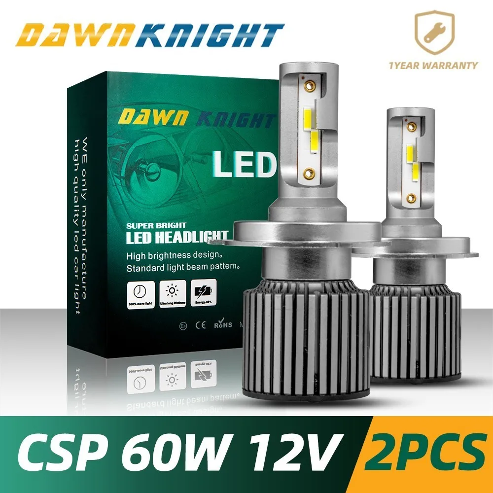 DAWNKNIGHT 2 шт. H4 светодиодные лампы 9004/HB1 9007/HB5 9008/H13 H7 D2S(R/C) F4 CSP чип для фар Turb Мини