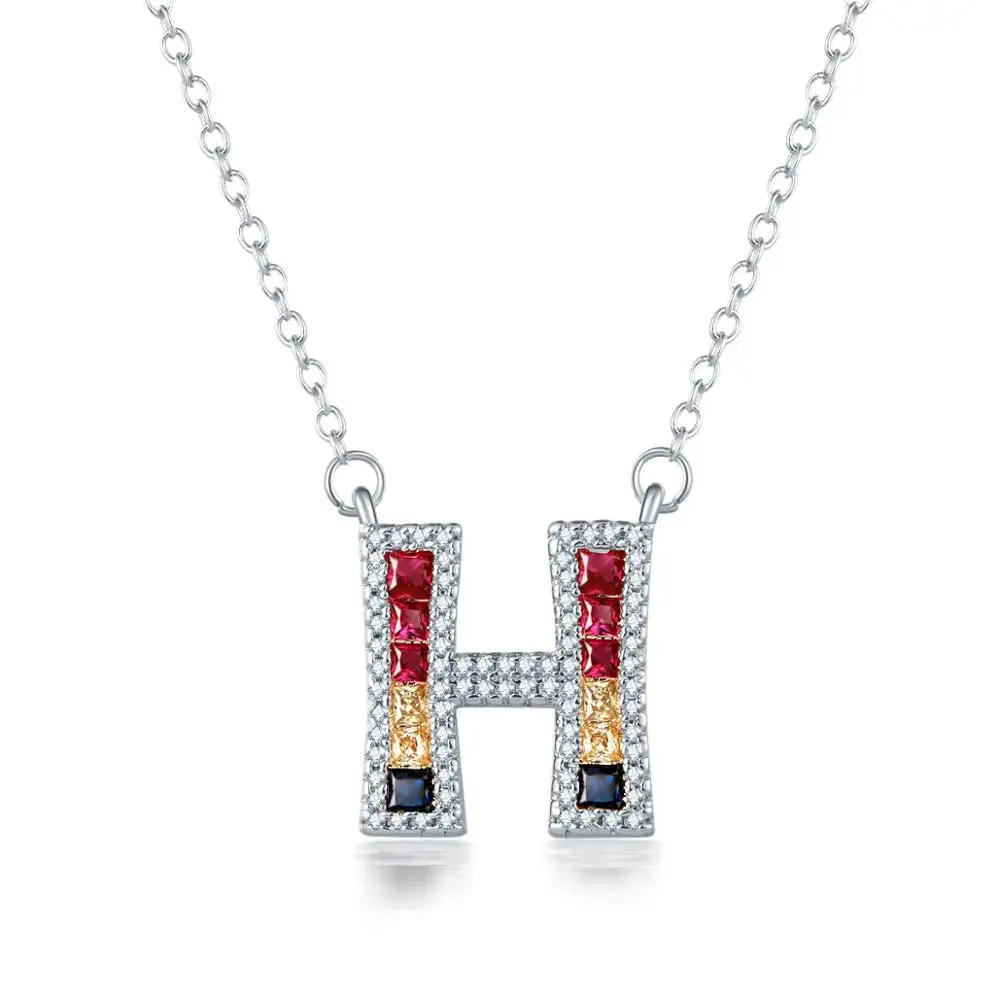 Color H UMODE, новинка, модные микро радужные CZ кубические циркония, A-Z, инициалы, буквы, подвески, ожерелья для женщин, ювелирные изделия UN0363A - Окраска металла: Color H