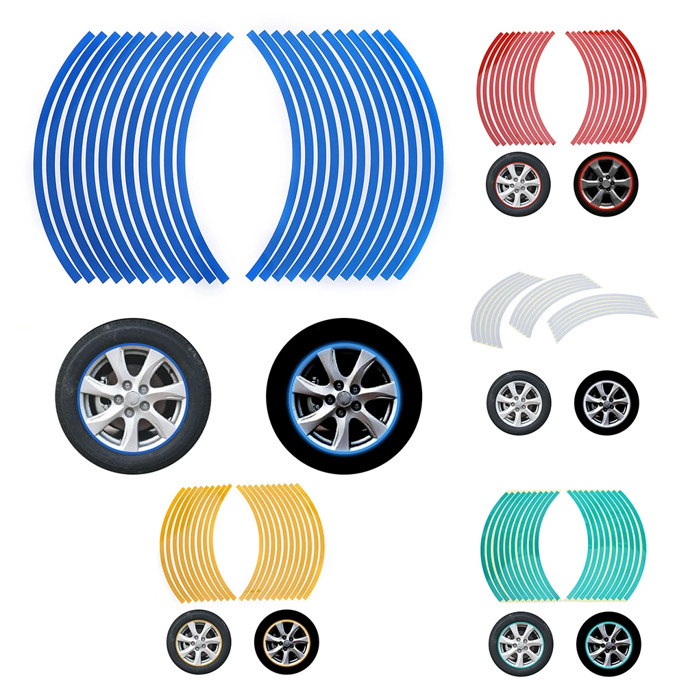 

20 Strips 8mm Width Reflective Motorcycle Car Rim Stripe Wheel Decal Tape Stickers Reflective Night For Safety And Decoration