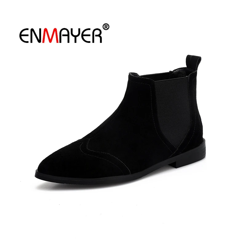 

ENMAYER Ankle boots Winter boots Pointed toe Female Low heels Boots For Ladies Shoes women Zapatos Mujer Elastic band CR1591