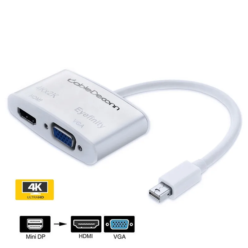 Mini DisplayPort DP к HDMI 4KX2K/VGA 2 в 1 алюминиевый кабель адаптер для Mac MacBook Pro Air Surface 2017
