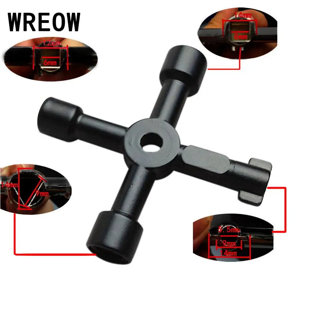 

1PC Durable 4 Way Cross Wrench Hand Tools Zinc Alloy Triangle Black Utility wrench For Gas Electric Cupboard Meter Box