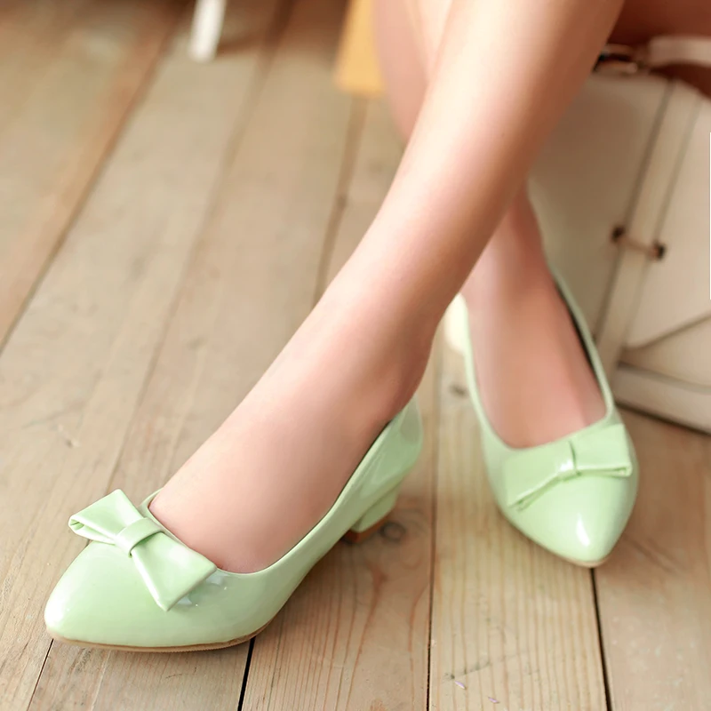 Женская мода острым носом высокие каблуки лук квадратный каблук туфли партии